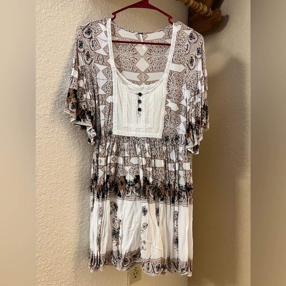Free People Bell Short Sleeve Print Dress Sz XS